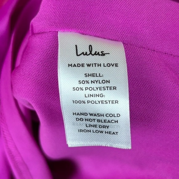 LULUS Dramatic Poise Hot Pink Dot Tulle Puff Sleeve Tiered Mini Dress XXS - Picture 11 of 16